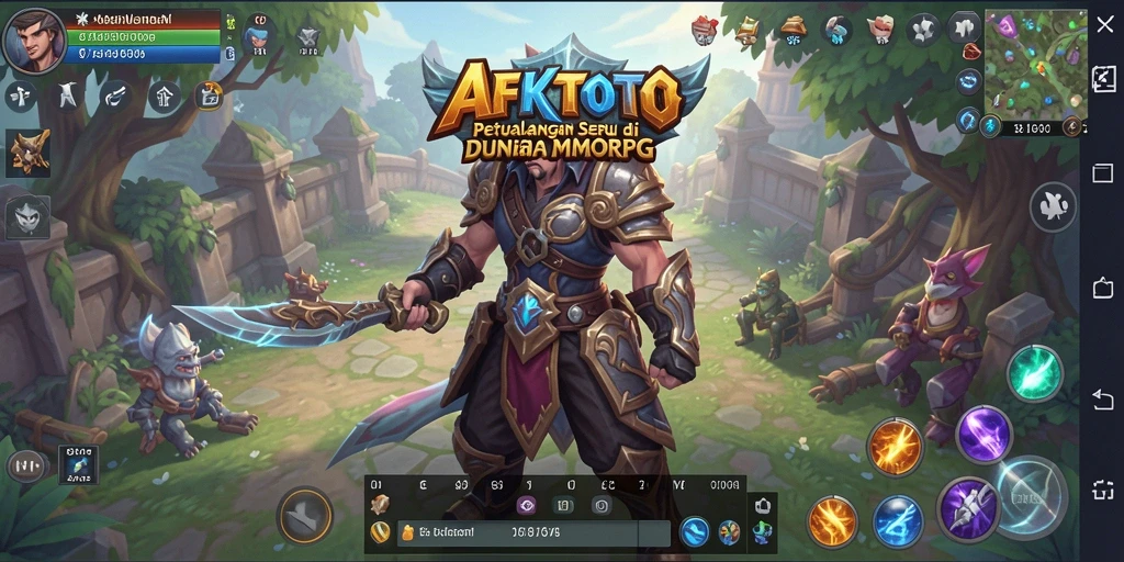 Screenshot gameplay AFKTOTO menunjukkan pertarungan epik dan dunia yang luas.