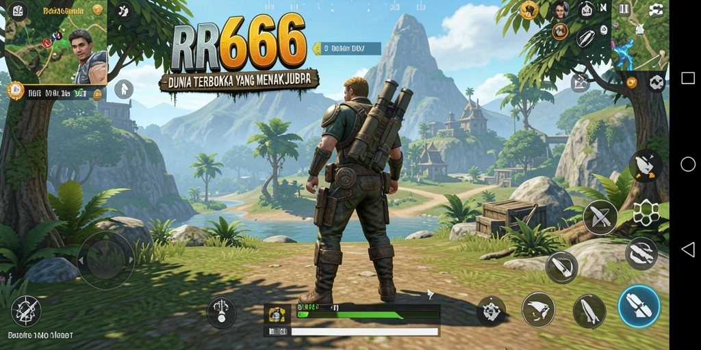 Screenshot gameplay RR666 menampilkan dunia terbuka yang luas dan indah.