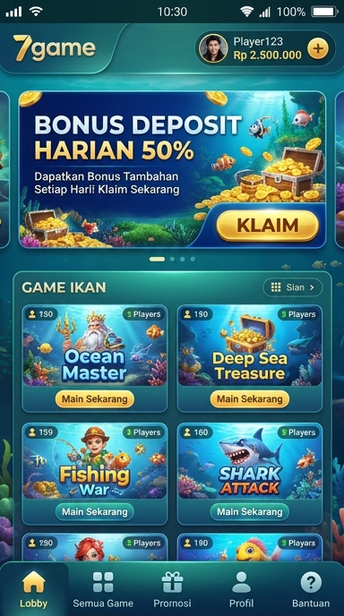 Tampilan awal aplikasi 7game yang sederhana dan menarik.